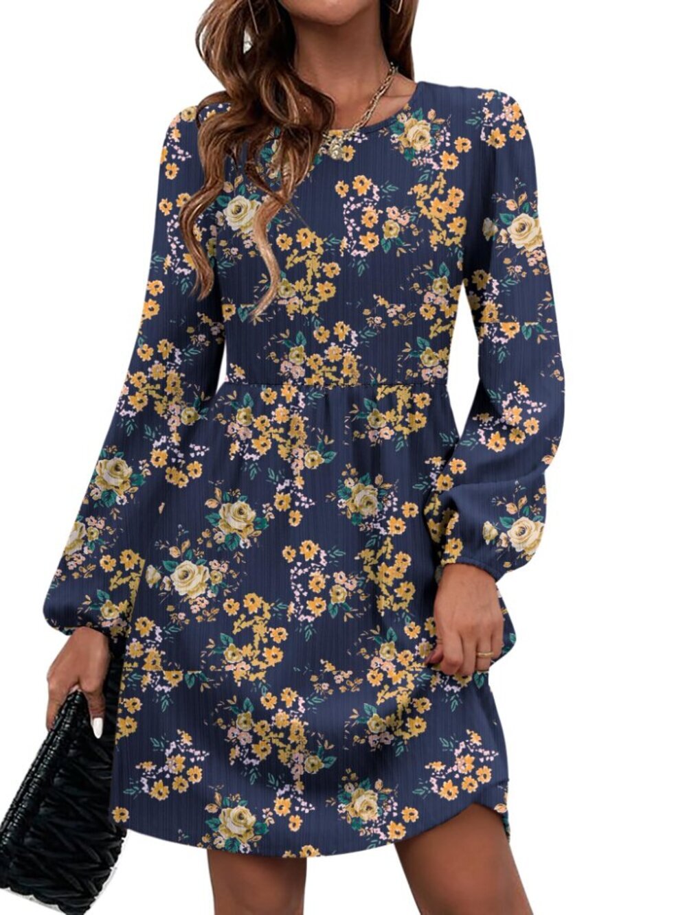 🆕 Women's Casual Knit Sweater Dress with Pockets Crew Neck Long Sleeve A-Line - Picture 4 of 4